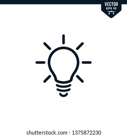 bulb icon collection in outlined or line art style, editable stroke vector