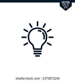 bulb icon collection in outlined or line art style, editable stroke vector