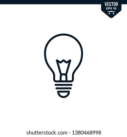 bulb icon collection in outlined or line art style, editable stroke vector
