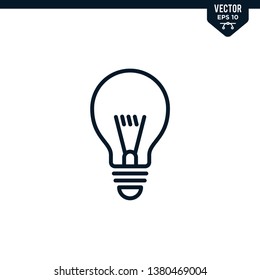 bulb icon collection in outlined or line art style, editable stroke vector
