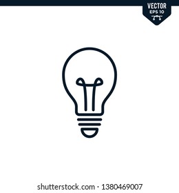 bulb icon collection in outlined or line art style, editable stroke vector