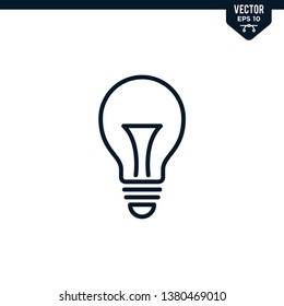 bulb icon collection in outlined or line art style, editable stroke vector