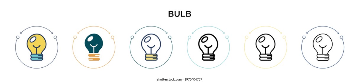 Bulb icon in filled, thin line, outline and stroke style. Vector illustration of two colored and black bulb vector icons designs can be used for mobile, ui, web