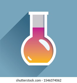 Bulb icon in flat style, flask with yellow liquid. Vector design element on color background for you projects
