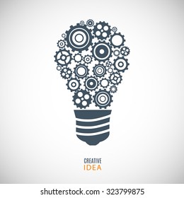 bulb icon with gears on the gray background. stock vector illustration eps10