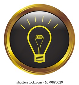 Bulb Icon with Gold Round Frame in Black background