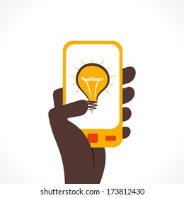 bulb icon or idea concept display on mobile hold in hand vector