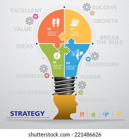BULB ICON WITH IDEA CONCEPT. INFO GRAPHIC for business, marketing, creative, web design and graphics