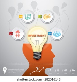 BULB ICON WITH IDEA CONCEPT. INFO GRAPHIC for business, marketing, creative, web design and graphics