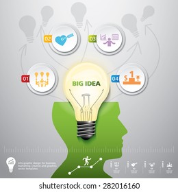 BULB ICON WITH IDEA CONCEPT. INFO GRAPHIC for business, marketing, creative, web design and graphics