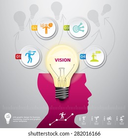 BULB ICON WITH IDEA CONCEPT. INFO GRAPHIC for business, marketing, creative, web design and graphics