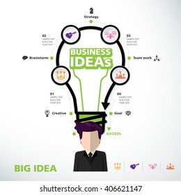 BULB ICON WITH IDEA CONCEPT. INFO GRAPHIC for business, marketing, creative, web design and graphic