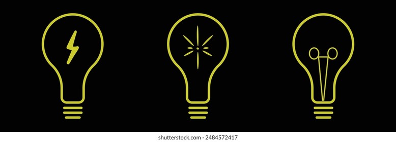 Bulb icon. Lightbulb icon on light background. Idea symbol. Electric lamp, light, innovation, solution, creative thinking, electricity. Outline, flat and colored style. Flat design. Eps 10.
