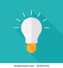 bulb icon with long shadow. flat style vector illustration