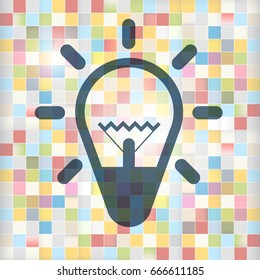 Bulb Icon on Colorful Squares Background. Lamp Symbol Vector.