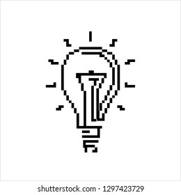 Bulb Icon Pixel Art, Bulb Pixelated Form Vector Art Illustration