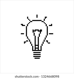Bulb Icon Pixel Art, Bulb Pixelated Form Vector Art Illustration