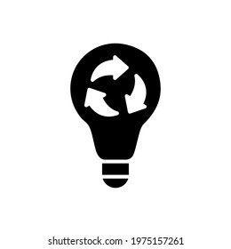 Bulb icon with recycle symbol. Black and white vector
