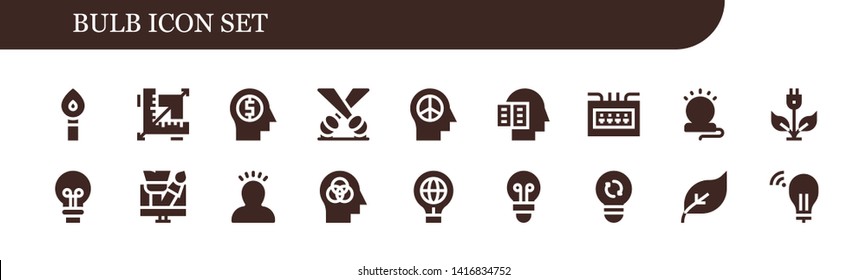 bulb icon set. 18 filled bulb icons.  Simple modern icons about  - Torch, Design, Mind, Spotlight, Intellectual, Fuse box, Lamp, Green energy, Idea, Lightbulb, Light