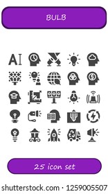  bulb icon set. 25 filled bulb icons. Simple modern icons about  - Typography, Mind, Spotlight, Light, Idea, Ecology, Design, Illumination, Tungsten, Siren, Flashlight, Intellectual