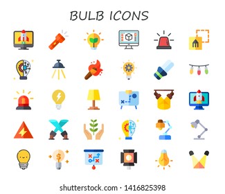 bulb icon set. 30 flat bulb icons.  Simple modern icons about  - startup, torch, light bulb, graphic design, siren, innovation, illuminated, lights, lamp, strategy, spotlight