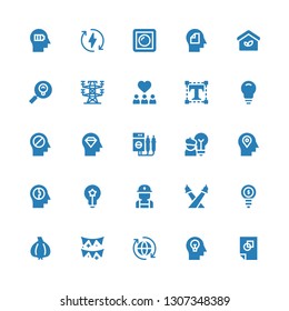 bulb icon set. Collection of 25 filled bulb icons included Graphic design, Mind, Eco, Garlands, Garlic, Idea, Lights, Electrician, Voltmeter, Typography, Inspiration, Electric tower