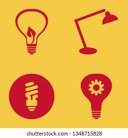bulb icon set with desk table lamp, fluorescent bulb and bulb leaf vector illustration