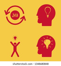 bulb icon set with happy man bulb, recycle hours and bulb head vector illustration
