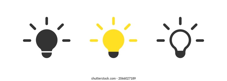 Bulb icon set. Light web symbol. Electric lamp sign. Idea concept illustration in vector flat style.
