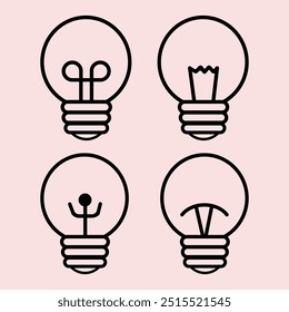 Bulb Icon Set. Bulb Line art. Editable vector pack of bulb line icons. Bulb lamp icons set. Editable stroke.