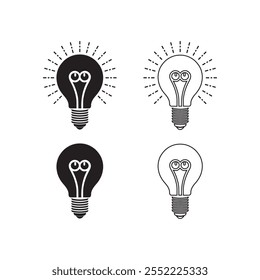 Bulb icon set silhouette filled and line art vector illustration design template