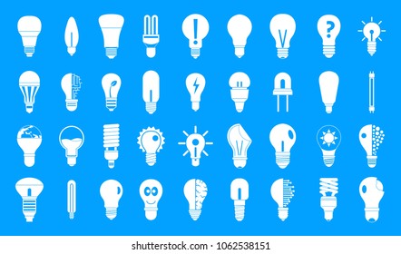 Bulb icon set. Simple set of bulb vector icons for web design isolated on blue background