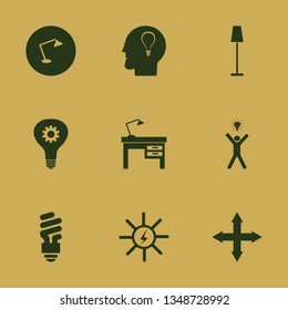 bulb icon set with solar energy, happy man bulb and fluorescent bulb vector illustration