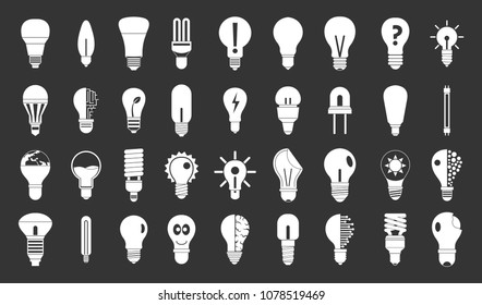 Bulb icon set vector white isolated on grey background 