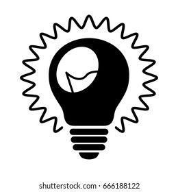 Bulb icon. Shining light bulb with rays and wire filament. Suitable for idea, invention or discovery concept sign. Vector Illustration