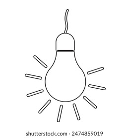 Bulb icon, silhouette, vector with stroke line, Electric bulb icon. Light bulb icon,  Idea vector icon symbol. Vector illustration.