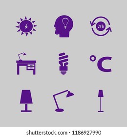 bulb icon. bulb vector icons set bulb head, table lamp, fluorescent bulb and lamp on desk
