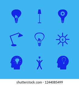 bulb icon. bulb vector icons set idea, happy man bulb, floor lamp and solar energy