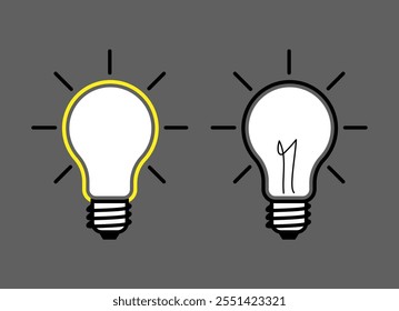 Icono de bombilla, conjunto de Ilustraciones vectoriales de bombilla, Idea symbol, lámpara eléctrica, luz, innovación, solución, pensamiento creativo, símbolo eléctrico, Icono de bombilla Ideal para ideas, conjunto de iconos de lámpara. 