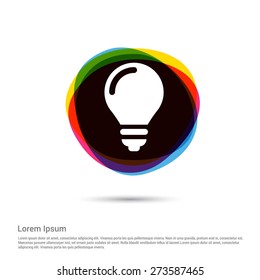 BULB ICON, White pictogram icon creative circle Multicolor background. Vector illustration. Flat icon design style