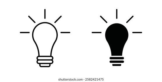 Bulb icons pack vectors in black flat and strokes