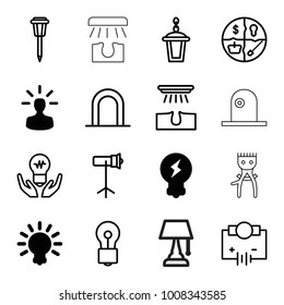 Bulb icons. set of 16 editable outline bulb icons such as siren, hair removal, electricity, street lamp, marketing, studio lapm