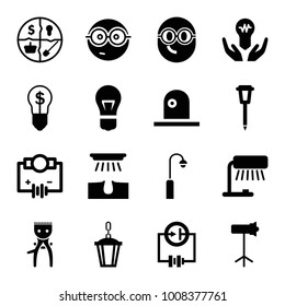 Bulb icons. set of 16 editable filled bulb icons such as hair removal, electricity, table lamp, nerd emoji, street lamp, marketing, studio lapm