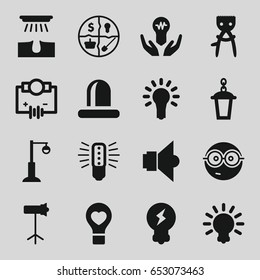 Bulb icons set. set of 16 bulb filled icons such as hair removal, nerd emoji, street lamp, siren, studio lapm, lamp, marketing