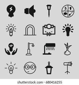 Bulb icons set. set of 16 bulb filled and outline icons such as street lamp, lamp, marketing, siren, onion, studio lapm, nerd emoji, electricity