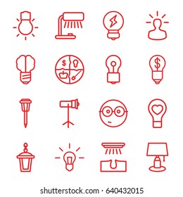 Bulb icons set. set of 16 bulb outline icons such as hair removal, street lamp, studio lapm, nerd emoji, table lamp