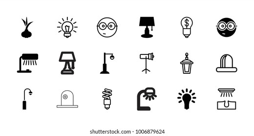 Bulb icons. set of 18 editable filled and outline bulb icons: onion, table lamp, nerd emoji, street lamp, hair removal, siren, studio lapm