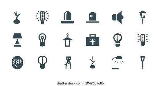 Bulb icons. set of 18 editable filled bulb icons: onion, street lamp, siren, lamp, hair removal, table lamp