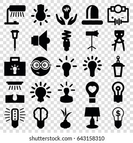 Bulb icons set. set of 25 bulb filled icons such as onion, hair removal, nerd emoji, street lamp, siren, studio lapm, fluorescent lamp