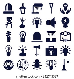 Bulb icons set. set of 25 bulb filled icons such as onion, siren, hair removal, nerd emoji, street lamp, studio lapm, fluorescent lamp, marketing